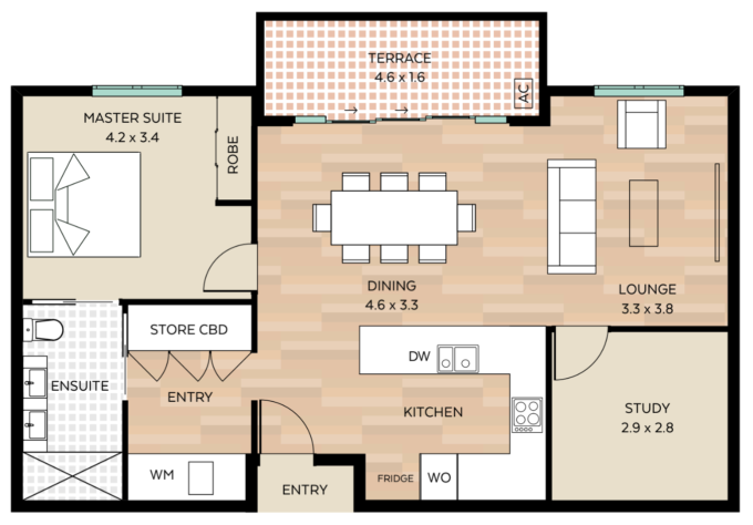 Apartment 119 floor plan - click to expand